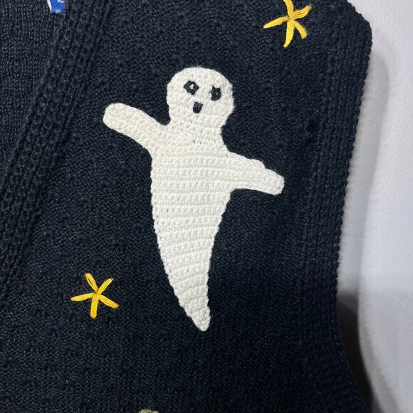 VTG Karen Scott Sweater Vest Hand Embroidered Black Halloween Fall Pumpkin XL - Picture 3 of 10